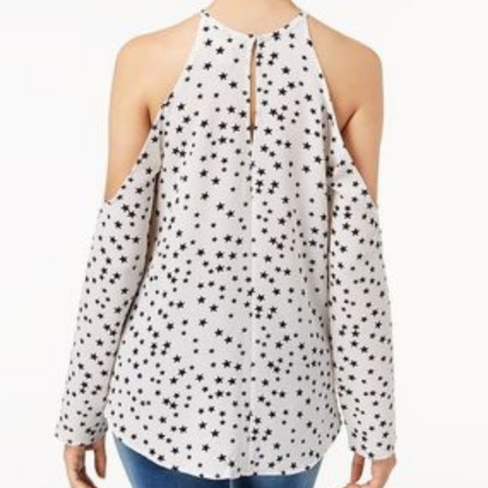 7 Sisters Juniors Printed Cold-Shoulder Top Blouse - Picture 2 of 4